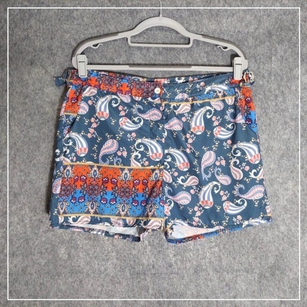 Boohoo Man Swim Shorts M Trunks Mix Print Zip Paisley Lined Pockets Button Boho